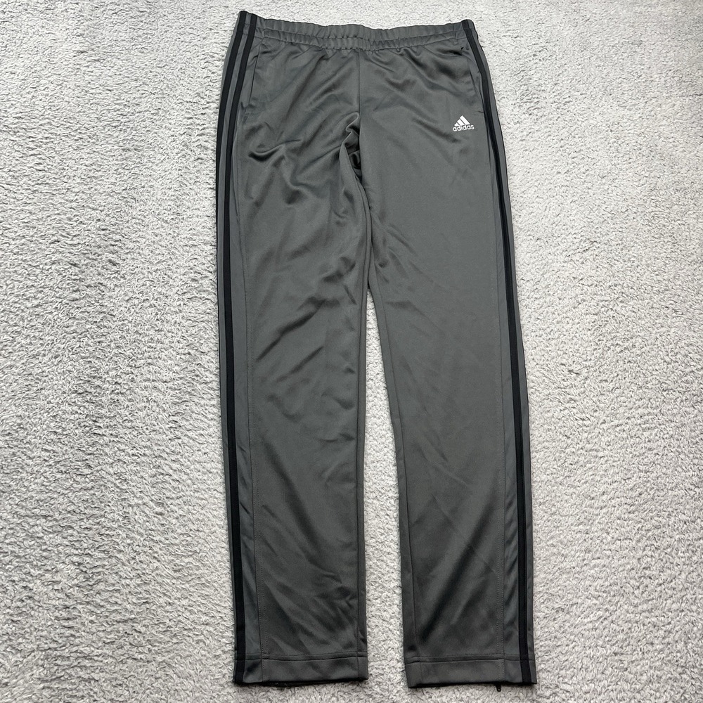 Adidas Track Pants Mens M ClimaLite Sweatpants Gray Zip Legs 3-Stripe Streetwear